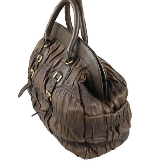 PRADA Nappa Gaufre Brown Leather Satchel Bag - Picture 3 of 16
